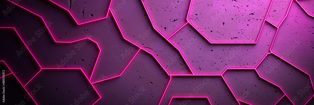 Poster Cement wall with abstract neon purple patterns dark background artistic expression 