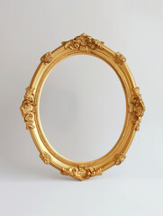 Obraz premium Luxurious Gold Oval Frame on White Background with Copy Space