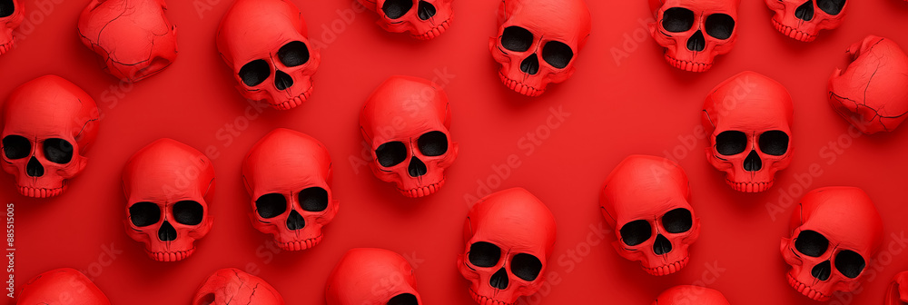 Aufkleber halloween abstract background with skull patterns in red and black edgy and chilling