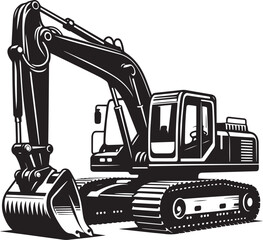 Construction excavator silhouette vector illustration isolated on a white background