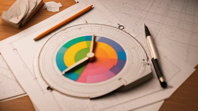 A student's desk with a protractor lying open next to a half-completed circle drawn on graph paper, all in a photorealistic style.