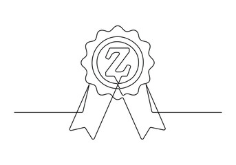 Award badge continuous one line drawing. Isolated on white background vector illustration. Pro vector
