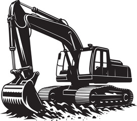 Construction excavator silhouette vector illustration isolated on a white background