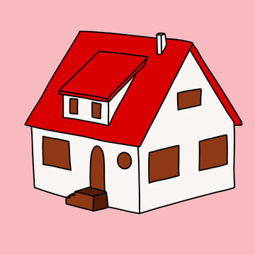 Icon of a Cottage House on Pink Background