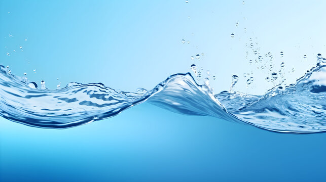 The gentle ripples and bubbles of water against the backdrop of a vibrant blue aquatic scene, Pure water background with copy space.