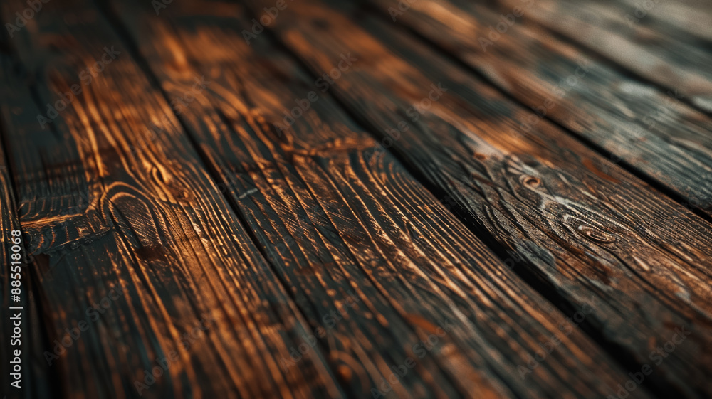 Poster close up of a dark wood background with rich grains and texture shadows adding depth