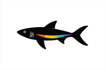 Albino Rainbow Shark fish silhouette black vector artwork illustration