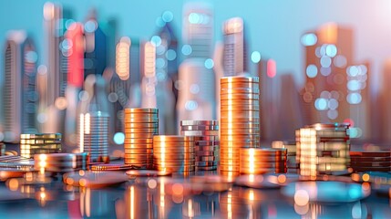 abstract business background with buildings and coins. business and finance.