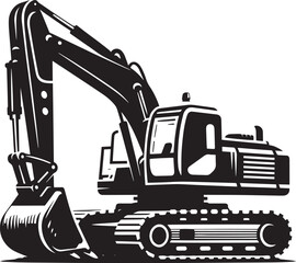 Construction excavator silhouette vector illustration isolated on a white background