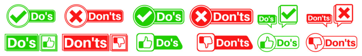 set vector Do's and Don'ts icon. Check or cross sign. positive and negative symbol label template design vector illustration
