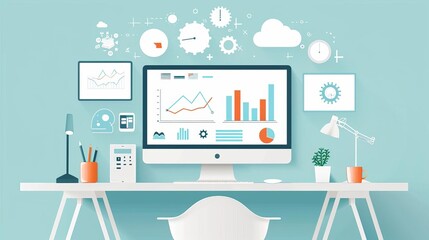 A remote project management team using cloudbased tools to track progress and deadlines, with charts and graphs displayed on their screens, in a detailed and professional style