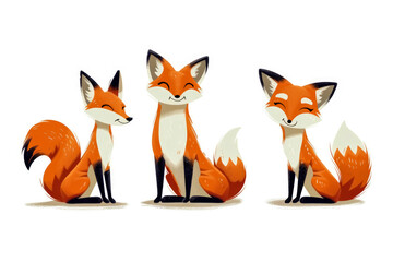 Obraz premium vector flat illustration of cute playful foxes in shades of orange, depicted with clean lines and minimalistic design on a white background.