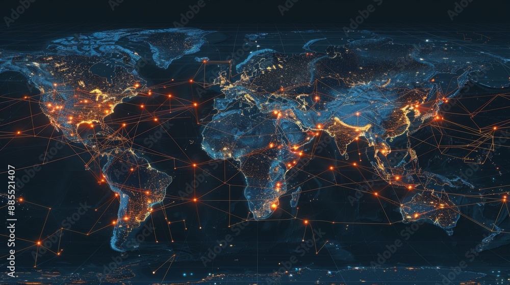 Poster close world map , logistic network distribution map , supply chain network map , transportation netw