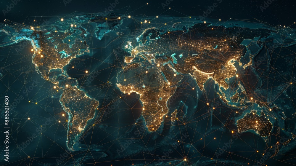 Poster close world map , logistic network distribution map , supply chain network map , transportation netw