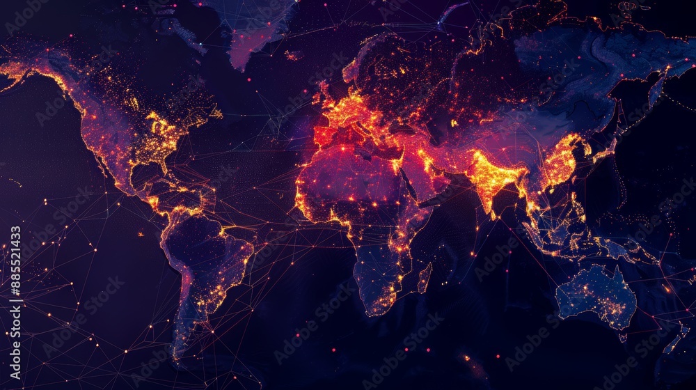Poster close world map , logistic network distribution map , supply chain network map , transportation netw