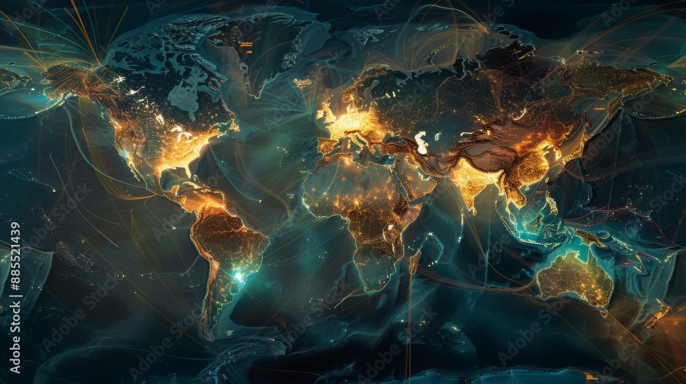 Poster close world map , logistic network distribution map , supply chain network map , transportation netw
