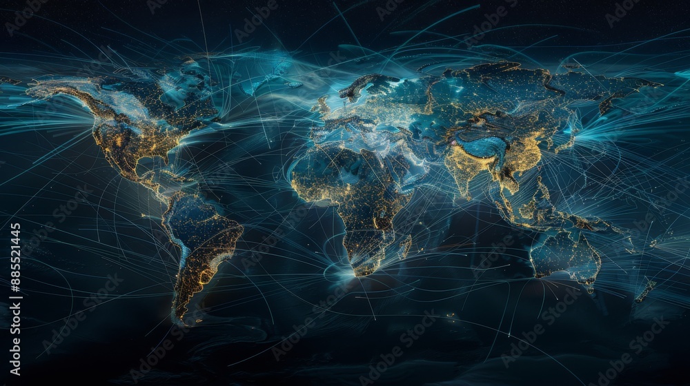 Poster close world map , logistic network distribution map , supply chain network map , transportation netw