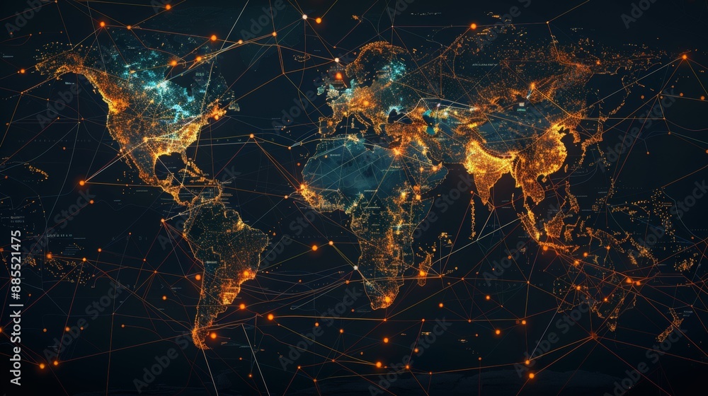Poster close world map , logistic network distribution map , supply chain network map , transportation netw