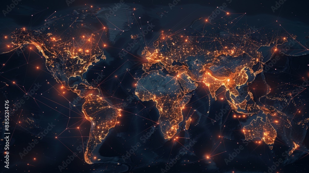 Poster close world map , logistic network distribution map , supply chain network map , transportation netw