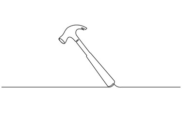 one line drawing of isolated vector object hammer Hammer construction Continuous single one line drawing illustration art vector design,
Continuous one line drawing of hammer. One line of hammer.