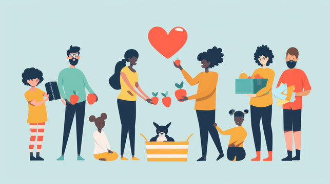 Scenes of people helping others, volunteering, or performing random acts of kindness. Show the joy that comes from giving and making a positive impact on others.