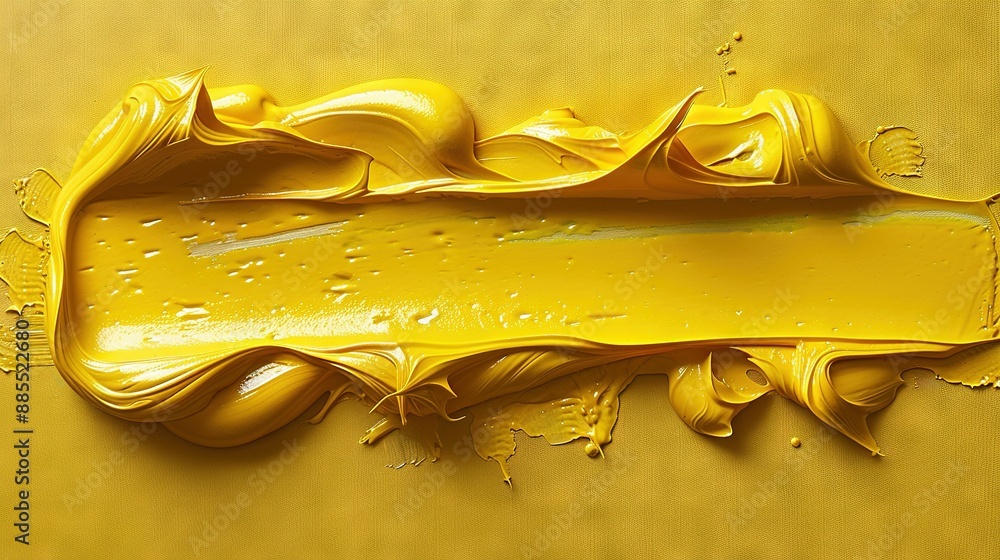 Poster a zoom-in of a yellow pigment with droplets of moisture at its base and beneath it