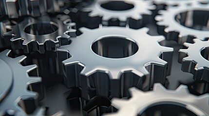 Generate a visual metaphor of gears interlocking and turning together smoothly, symbolizing the interconnectedness and synergy achieved through collaborative effort view photorealistic daylight