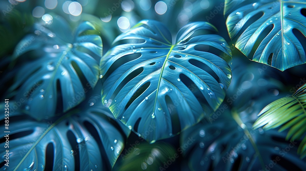 Aufkleber a sharp focus of a plant with many water droplets on its leaves and a hazy background
