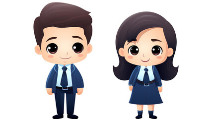 A lone, white background with a businessman and businesswoman for children