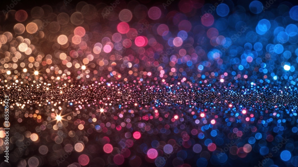Poster a sharp image of a blue and pink background featuring numerous small circular lights