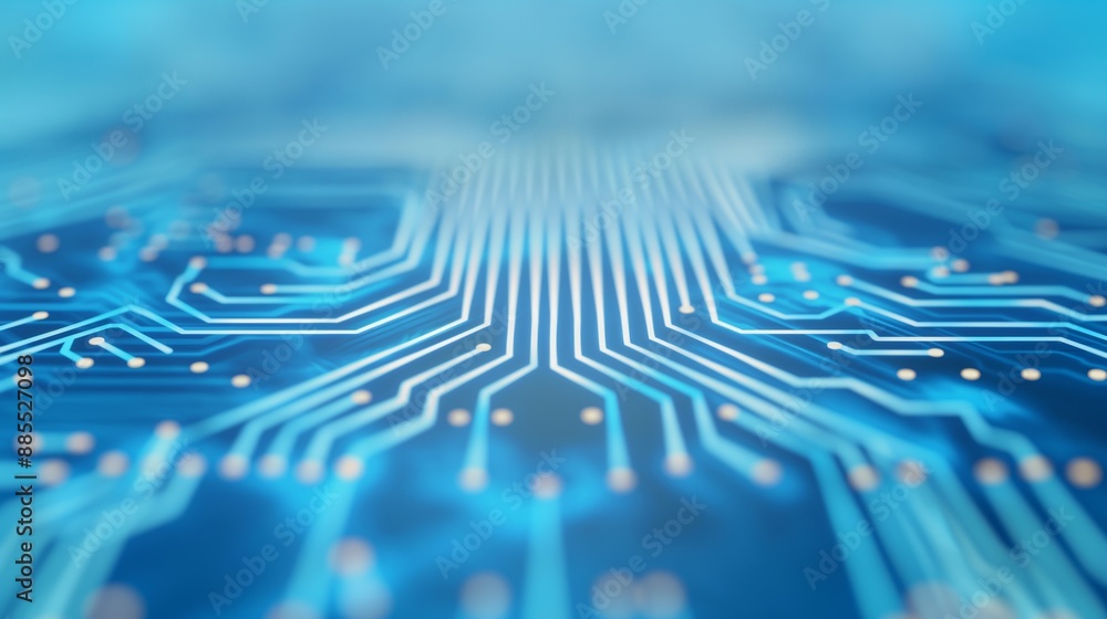 Poster close-up of circuit board pattern in blue tones highlighting technology and connectivity for modern 