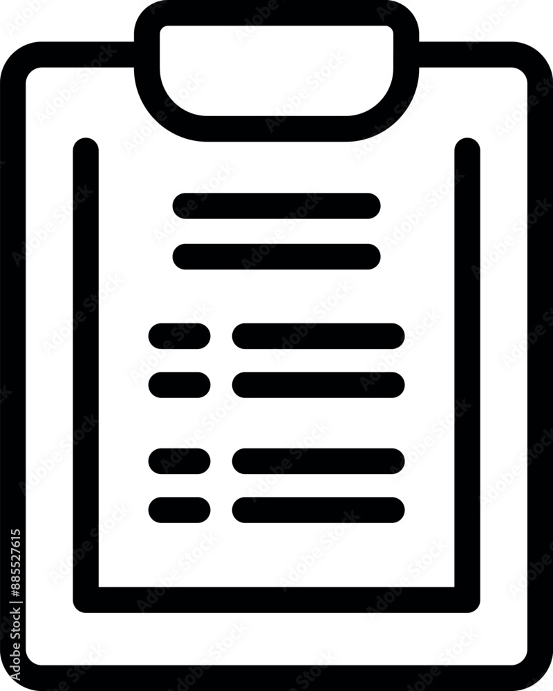 Poster line icon of a clipboard with lines of text, representing a checklist for task management and organi