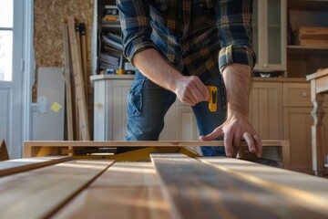 Person Assembling Furniture in Living Room