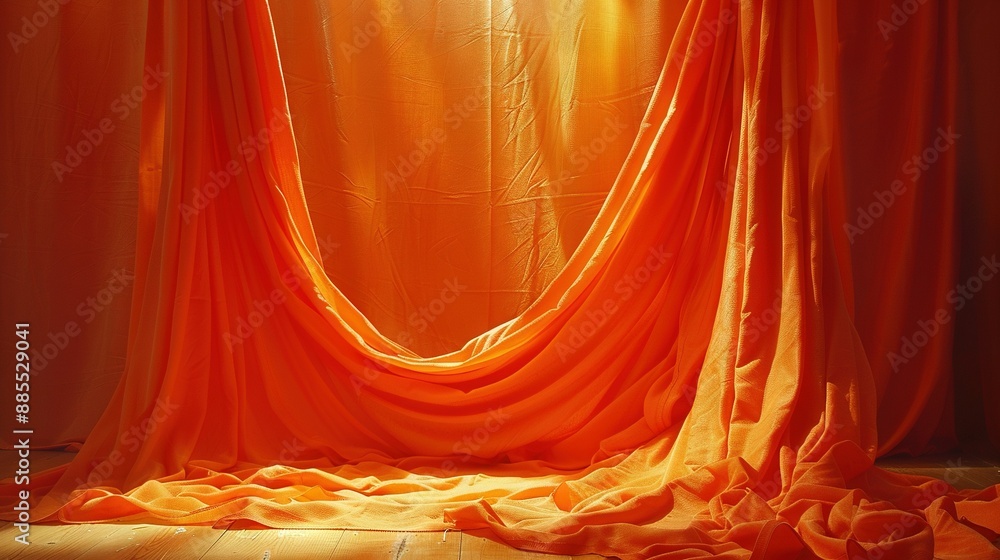 Poster the room is adorned with numerous orange drapes on the walls and a soft light filtering through the 