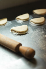 rolling pin, baos and flour