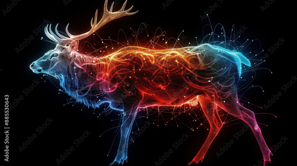 Poster a digital image of a deer's head adorned with intricate antler patterns