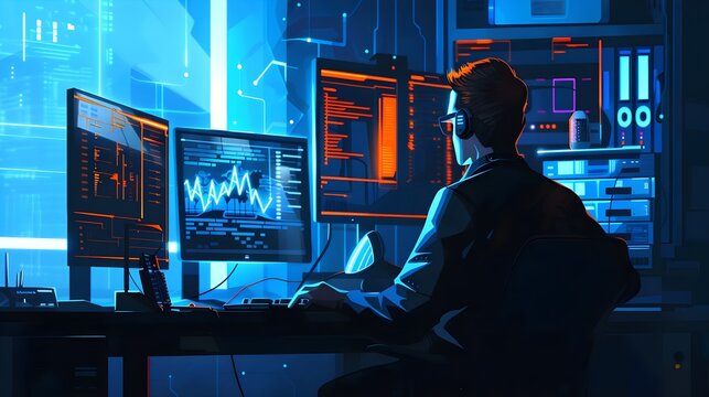 computer engenier at vector illisturation, hacker behind the monitor