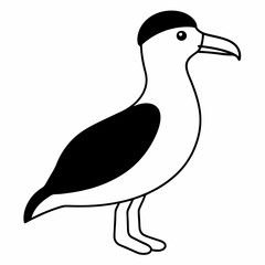 Black Seabird Wearing a Cap Line Art Vector Illustration