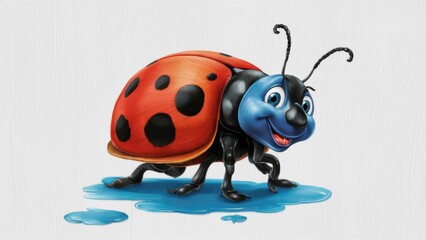 Naklejka premium A cartoon ladybug with blue and black spots on its body, AI