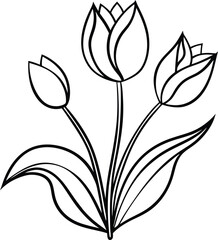 Elegant Tulip Line Art Silhouette Vector Flower, tropical tulip blooming single line art, Beautiful Floral Designs