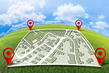 LAND PLOT MANAGEMENT - BUILDING PERMIT CONCEPT with imaginary General Urban, zoning regulations,...