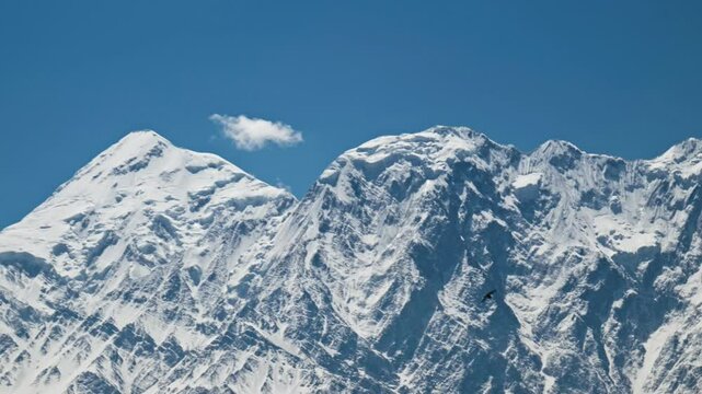 Snow covered Himalaya mountains in Mustang region in Nepal