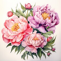 Obraz premium Colorful watercolor peonies ideal for wallpapers, fashion prints, gift wrapping, and branding.