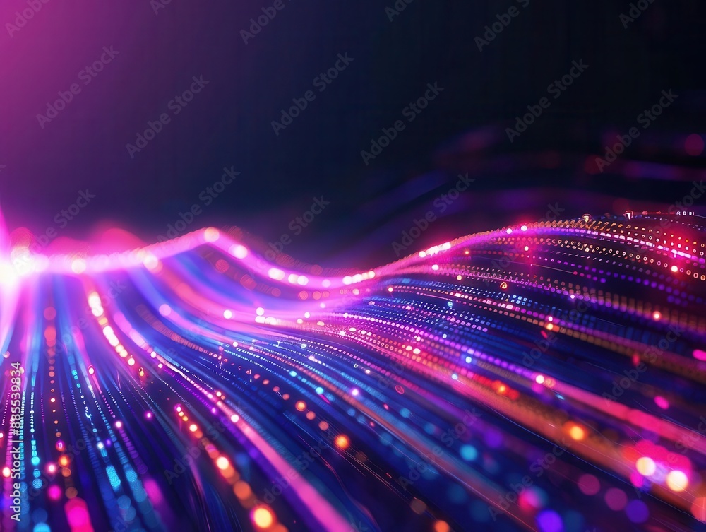 Aufkleber futuristic abstract background with flowing neon lines highspeed data streams in pink purple and blu