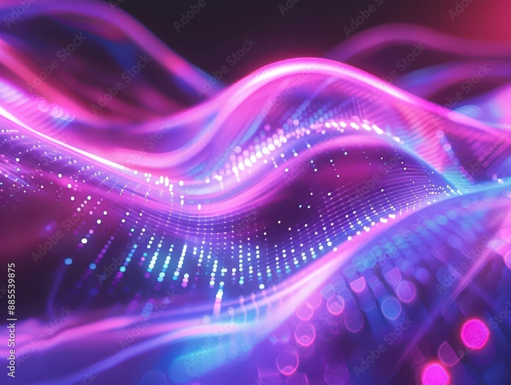 Aufkleber futuristic abstract background with flowing neon lines highspeed data streams in pink purple and blu