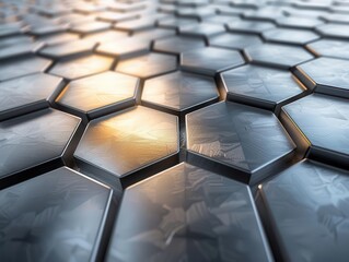 Obraz premium futuristic metallic surface with interconnected hexagons scifi inspired texture cool silver tones hightech material concept