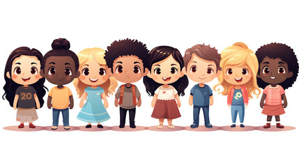Identified children from different cultures on a white background