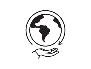 Hand hold earth globe simple line illustration