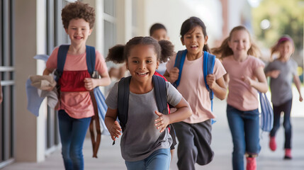Fototapeta premium Running happy kids. Back to school. Smiling students.