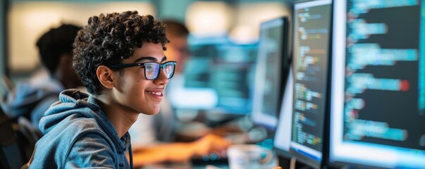 Students engaging in a coding competition, tech skills, problem-solving